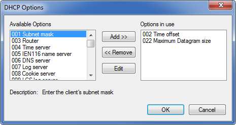 DHCP Server: Lease options